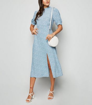 Blue Floral High Neck Midi Dress | New Look